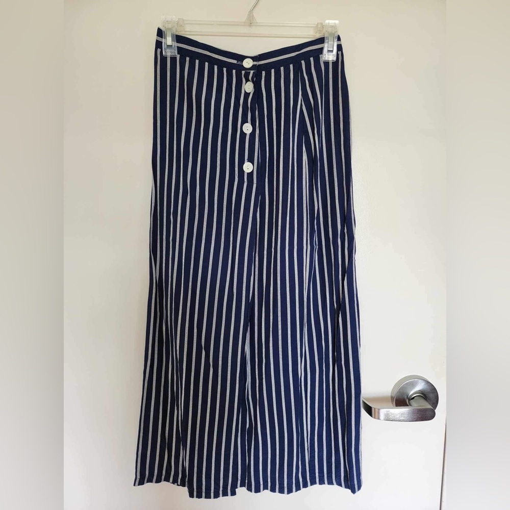 Navy Strip Gap Midi Skirt